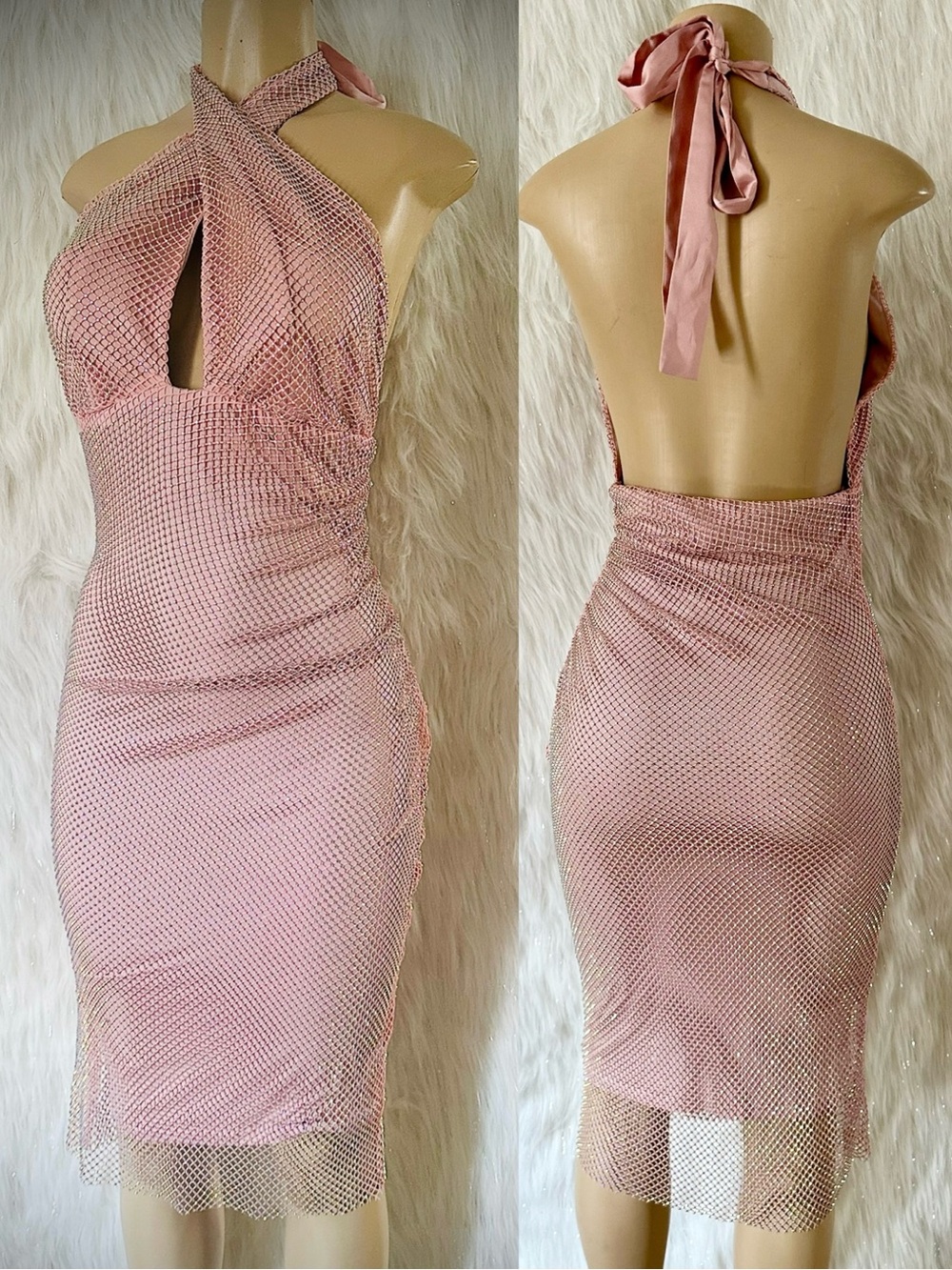 ((( NEW ))) GUESS Pink Halter Rhinestone Mesh Party Dress